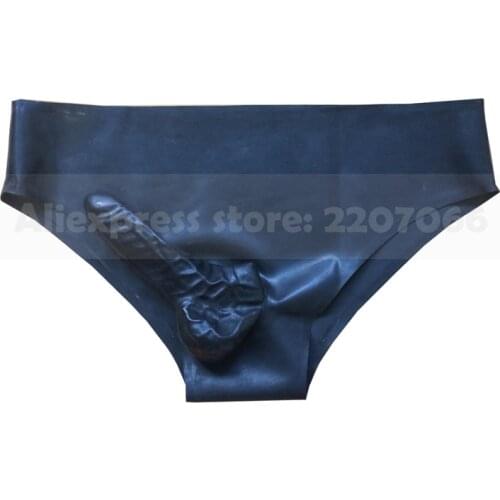 Black Sexy Latex Briefs Underwear with Penis Condom Straight Rubber Fetish Party Tight Shorts RPM128