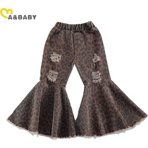 Ma&Baby 1-6Y Toddler Kid Girls Jeans Boot Cut Leopard Flare Pants Autumn Spring Children Girls Denim Pants Trousers