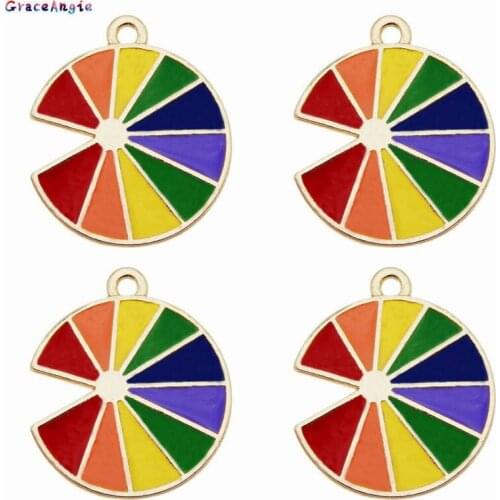 GraceAngie 8pcs/lot Golden Base Enamel Colorful Round charms Keyring Decor Pendant Jewelry Necklace Making Findings Craft