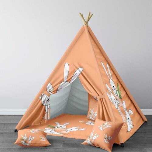 Play Tent for Kids Wigwam Portable Indoor Playground Tents Children Bedrooms Little White Rabbits Orange Carrot Model 142