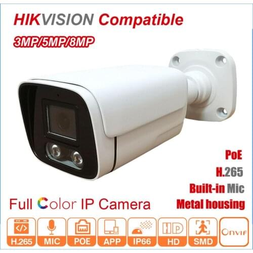 Hikvision Compatible 3MP/5MP/8MP HD Full Color ColorVu POE H.265 Built-in Mic IP66 Bullet CCTV IP Camera