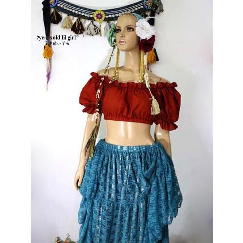ATS BELLY DANCE Renaissance Crop Top Pirate Wench Gypsy Fairy Costume Peasant Tribal Choli T39 40