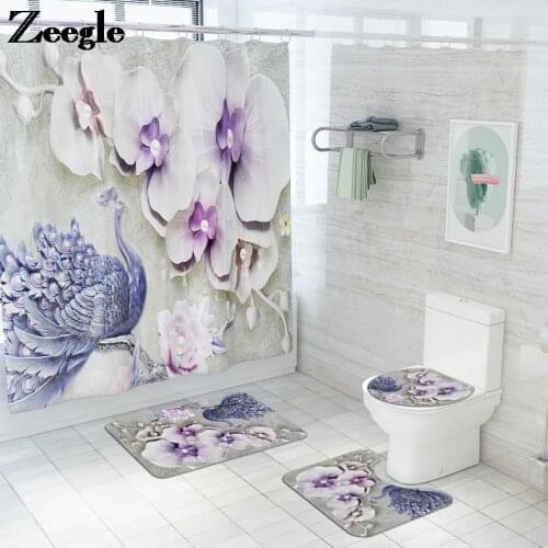 Printing Flowers Shower Mat Bathroom Carpet Anti-slip Floor Rug Set Absorbent Bath Mats Set Microfiber Mat for Bathroom