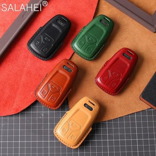 Leather Car Key Case Cover Skin Shell For Audi A4 A4L A5 Q5 Q7 TT 2016 2017 Key Fob 2016 2017 2018 Key holder Car Accessories