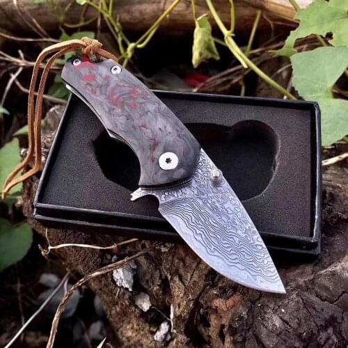 VG10 small folding knife Damascus steel blade copper + rosewood handle pocket fruit knife outdoor EDC tool