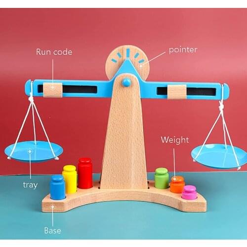 Montessori Math Toy New Montessori Educational Toy Small Wooden New Balance Scale Toy With 6 Weights For Kids Baby
