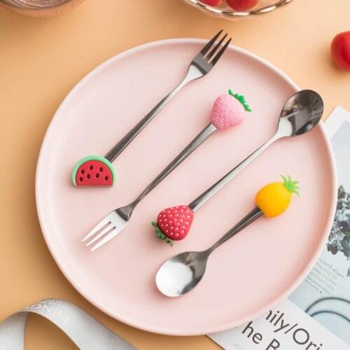 Cute Fruit Shaped Fruit Fork Mini Cartoon Kids Snack Cake Dessert Food Fruit Candy Teaspoon Bento Lunches Party Decor Tableware