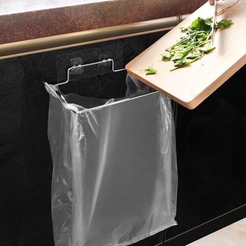 Multifunctional Kitchen Trash Rack Cabinet Door Garbage Bags Holder Stainless Steel Closet Garbage Storage Holder