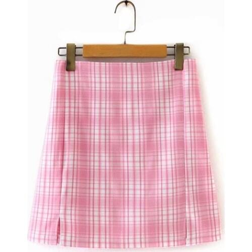 Ms XC1700 European and American wind new skirt pink plaid skirts