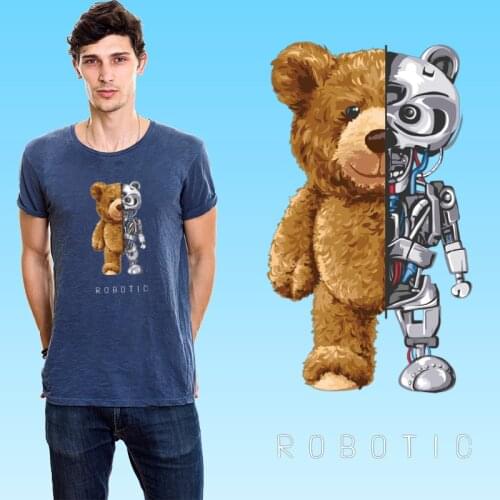 Teddy Robotic Bear Patches for clothing DIY Appliques Washable Heat Transfer PVC Patch Thermal transfer printing Letter Sticker