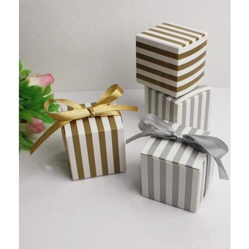 New Gold Silver Striped Style Candy Box Paper Packing Boxes Wedding Favor and Gift Box Birthday Party Decoration