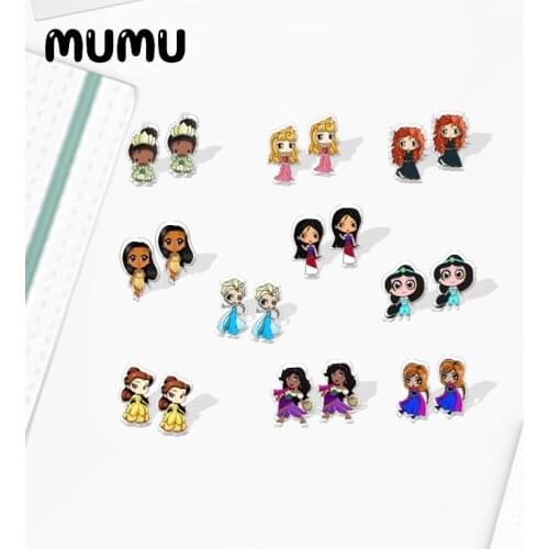 2021 New Disney Princess Stud Earring Elsa Anna Epoxy Jewelry Resin Acrylic Earrings Handmade Gifts Girl