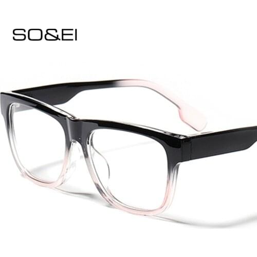 SO&EI Vintage Glasses Frame Women Square Fashion Clear Anti-Blu-Ray Lens Eyewear Men Optical Black Pink Frame Computer Goggles