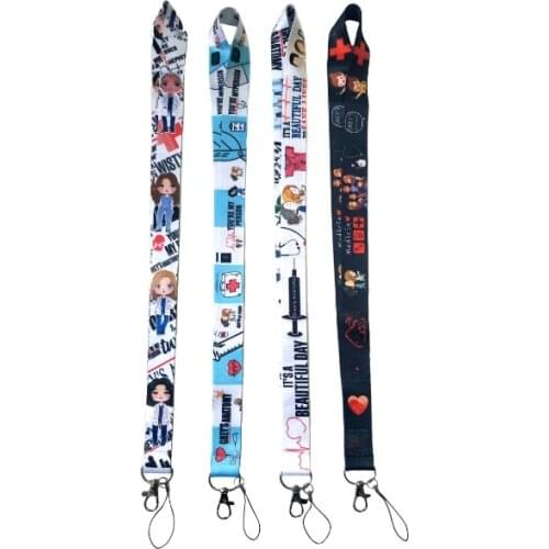 Wholesales 30 Pieces/lot Cartoon Anime GreysAnatomy Nurse Doctor Badge Holder Neck Lanyard Kechains Strap Mobile Phone Lanyard