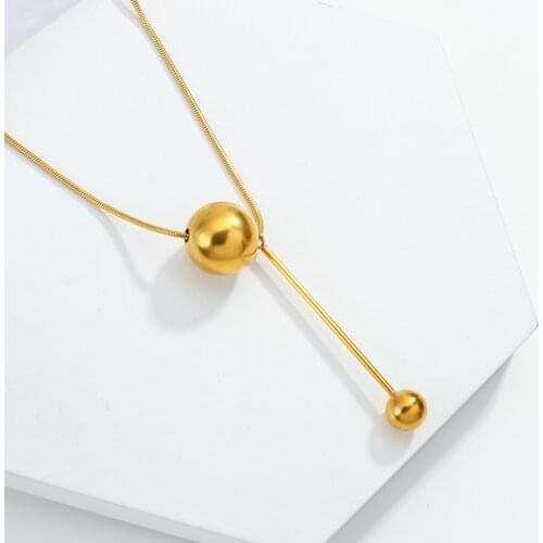 AENSOA Minimalist Gold Color Ball Pendant Thin Chain Necklace Simple Fashion Long Gothic Necklaces & Pendants Jewelry collier
