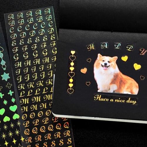 Gilding Silver Butterfly Stars Letter Decor PET Stickers Long Strip Masking Tapes DIY Scrapbooking Diary Album Cute Stationery