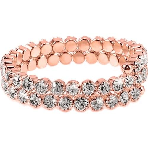 PENGBIN Luxury Bangle Exquisite Double Row Rhinestone Bracelet Bangle Adjustment Stretch Hand Wrist Chain Women Jewelry Gift