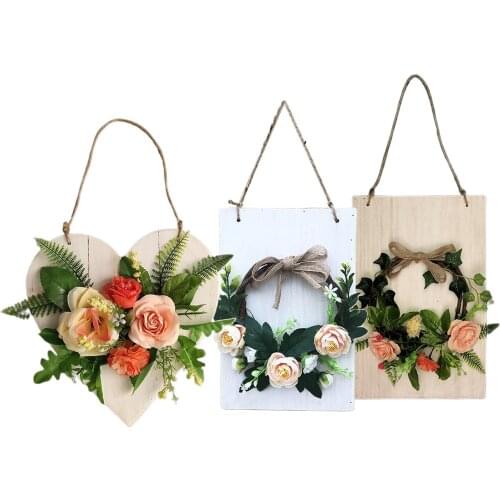 Nordic Creative Wooden Board Simulation Flower Wreath Wall Hanging Decoration Artificial Fake Flower Dried Flower Plant Garland