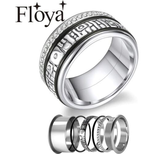 Floya Interchangeable Wedding Rings For Women Rotatable Ring Black Stainless Steel Arctic Symphony Collection Band