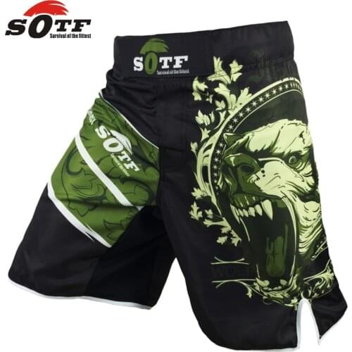 SOTF Green Bear breathable cotton boxer shorts mma sports training thai boxing mma fight short boxing clothing muay thai boxing