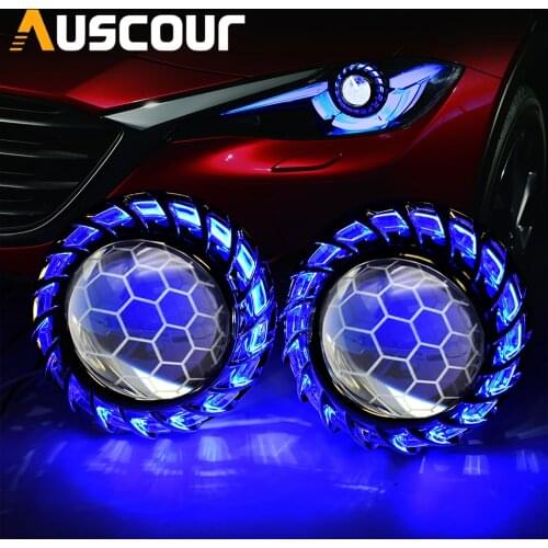 2.5inch Honeycomb Bixenon HID Projector Lens DRL Led Day Running Angel Eyes Shrouds H1 H4 H7 Car Assembly Kit Retrofit