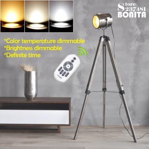 12W led dimmable bulb Remote control American Rural Tripod lighting Solid wood stainless steel floor lamp for living room