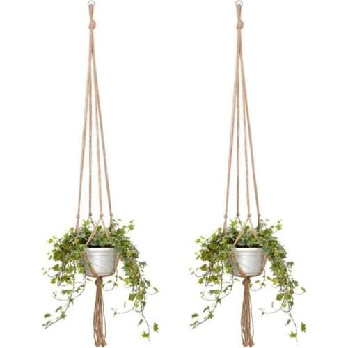 Knotted Macrame Plant Hanger Basket Vintage Cotton Linen Flowerpot Basket Lifting Rope Hanging Basket Pot Holder Garden Tools