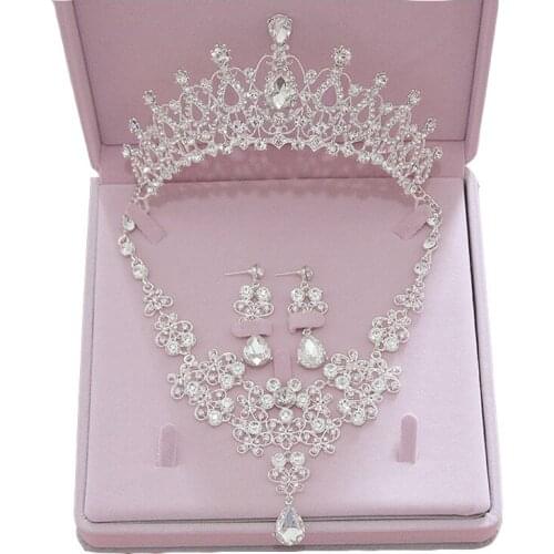 High Quality Fashion Crystal Wedding Bridal Jewelry Sets Women Bride Tiara Crowns Earring Necklace Wedding Jewelry Accessories