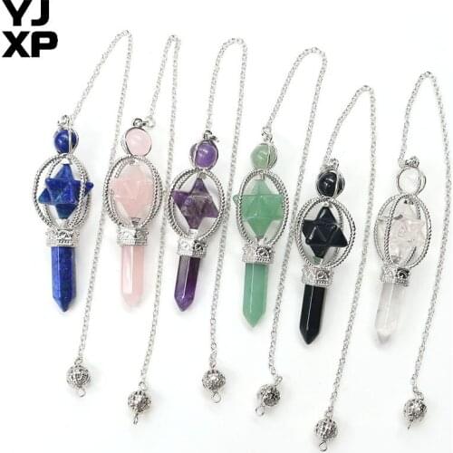 YJXP Small Merkaba Dowsing Pendants Pendulum Pencil Point Hexagonal Pillar Natural Stone Spiritual Healing Divination Jewelry
