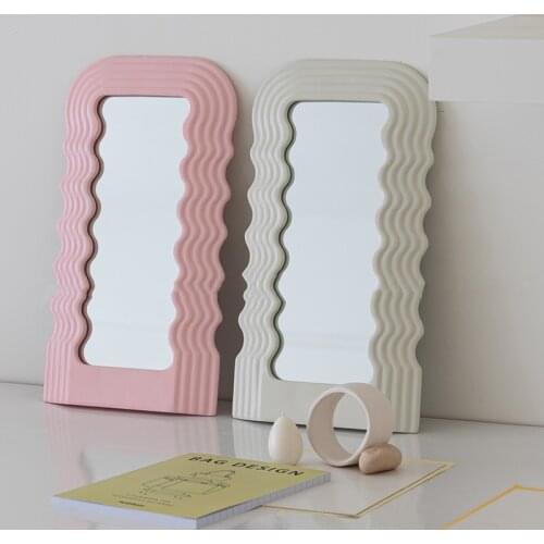 Home Decoration Mirror Resin Wave Tabletop Makeup Mirrors Espejo Solid Color Mirror For Room Decor Wall Mirrors Miroir