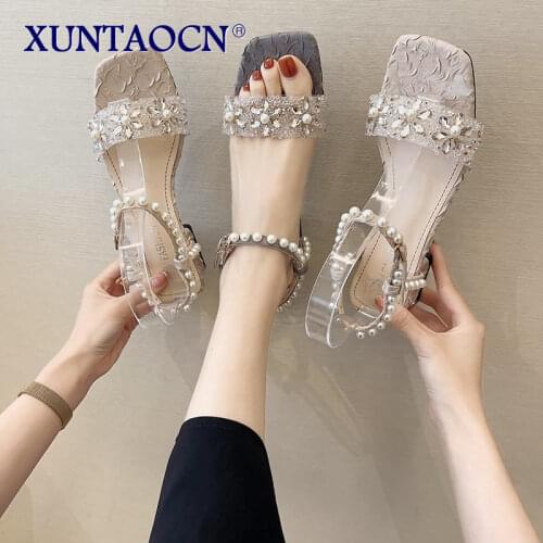 2021 HOT Summer New High Heels Sandals Womens Shoes with Open Toe Sexy Word Buckle Women Sandals Rome Gladiator
