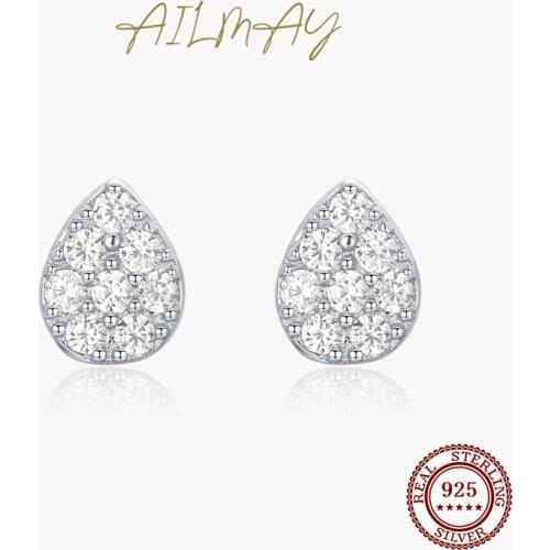 Ailmay Fine Water Drop Shape Clear Zircon Stud Earrings For Women Fashion Luxury 925 Sterling Silver Wedding Jewelry GIFT