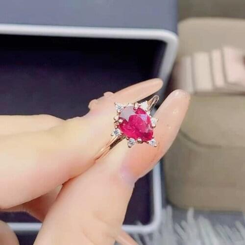 Fine Natural Ruby Simplicity Ring Real 925 Sterling Silver Fashion Wedding Jewelry for Women MeiBaPJFS