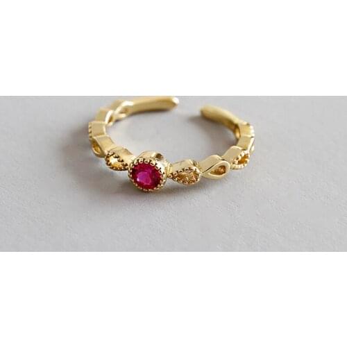 WYJZY Inlaid red zircon sterling silver opening ring for women temperament ladies dance with jewelry size adjustment range 5-8