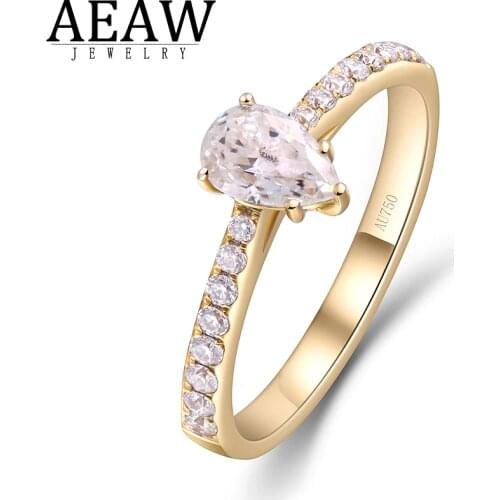 0.75 ct DE Color Pear Cut Moissanite Engagement Ring Real 14k Yellow Gold Fine Ring for Women