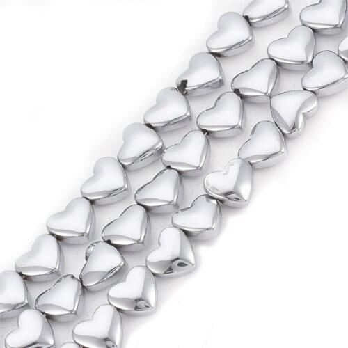 10 Strand Heart Shape Electroplate Non-magnetic Synthetic Hematite Beads Strands for Jewelry Making DIY Bracelet Necklace