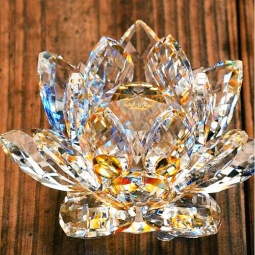 140mm Gold Shiny Crystal Lotus Flower Crafts Natural Stones&Minerals Home Wedding Decor Paperweight Gifts Quartz Figurines