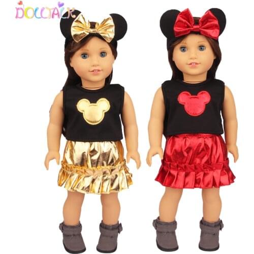 18 Inch American Doll Mouse Dress Suit Cute Animal T-shirt+Skirt+Hair band Clothes Set For 43cm Reborn OG Russia Girl Dolls Toy