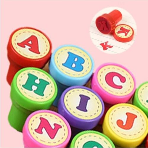26 Pcs Alphabets Round Stamp Seal Self Inking Scrapbooking Plate Ink Pad Stamper BX0D