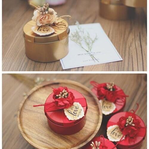 5pcs/lot Romantic Heart Shape Carriage Sweet Love Iron Candy Box Creative Tinplate Candy Box With Knot Ribbon Flower For Party