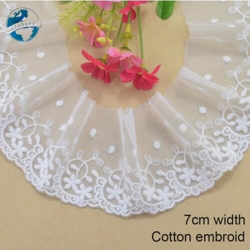 7cm wide white lace cotton embroid lace sewing ribbon fabric guipure diy trims wedding lace DIY Garment Accessories#3328