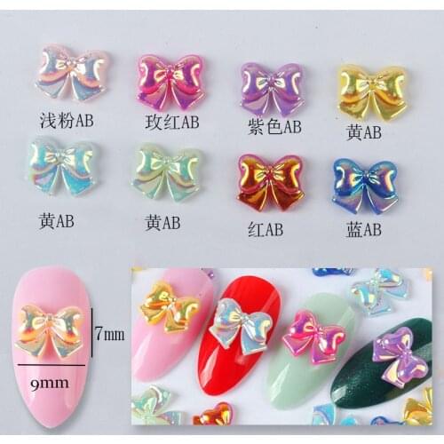 Resin Bow-knot NailartArt Accessories7x9mm DIY Aurora Manicure Mix Colors AB Nail Art Decorations Charm