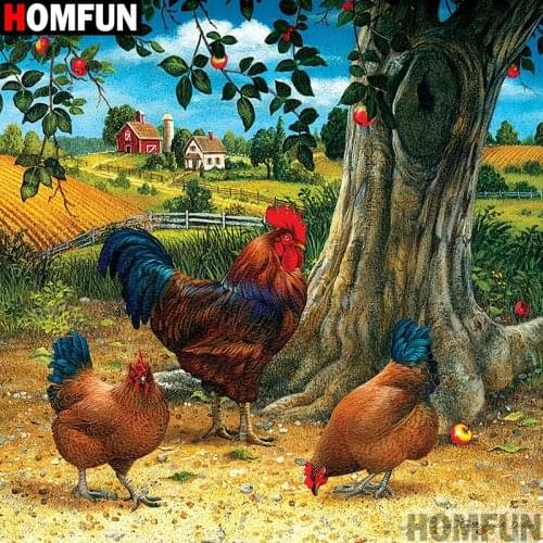 HOMFUN Full Square/Round 5D DIY Diamond Embroidery "Animal chicken" Diamond Painting Cross Stitch Rhinestone 5D Decor A01250
