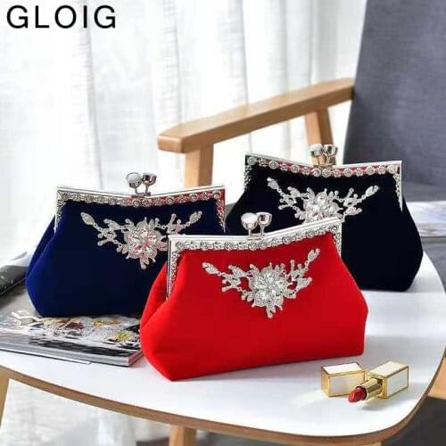 Velvet Diamonds Evening Bags Luxury Metal Rhinestones Vintage Lady Clutch Purse Soft Wedding Wallets