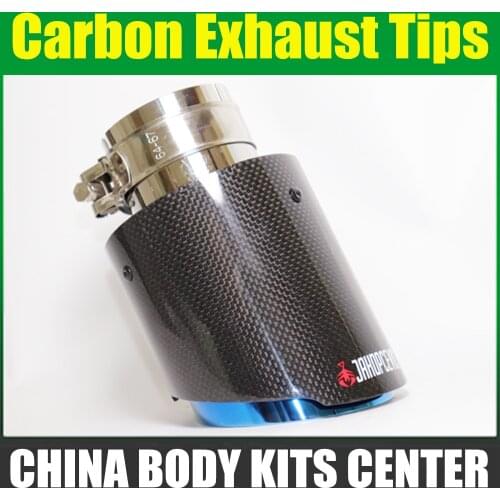 Car Gloss Carbon Exhaust System Muffler Pipe Tip Straight Universal Stainless Blue Mufflers Decorations For Akrapovic