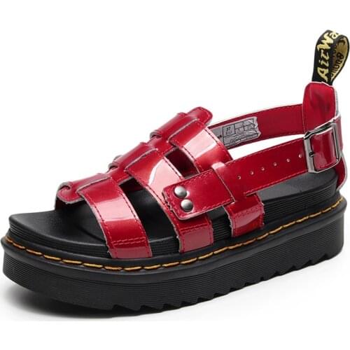 Thick-soled Martens Boots Womens Sandals 2021 New Red Leather Sandals Female Punk Shoes De Mujer Women Shoes