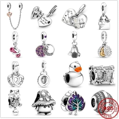 New 925 Sterling Silver Linked Sister Hearts Split Charm DIY Fine Beads Fit Original Pandora Charms Bracelet For Women Jewelry