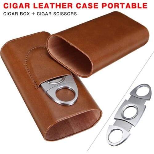 1 Set Humidor Cigar Case Holder Hold Cigars With Cutter New Portable Leather Mini Delicate Travel Kit Humidor Cigar Cutter