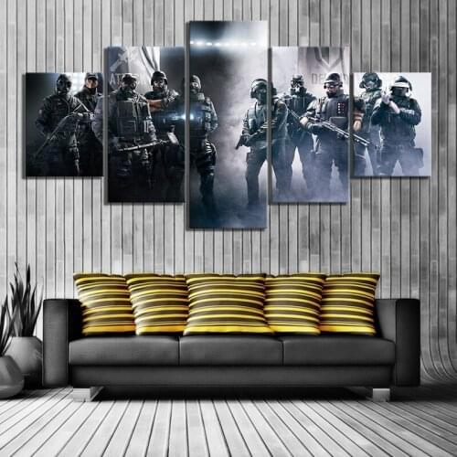 Home Decor Poster HD Pictures Prints Canvas 5 Piece Tom Clancys Rainbow Six Siege Video Game Living Room Decorative Painting