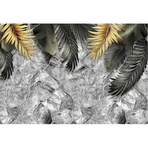 Grey Marble Floor and Leaves Photography Background Celebration Photo Booth Studio Decor